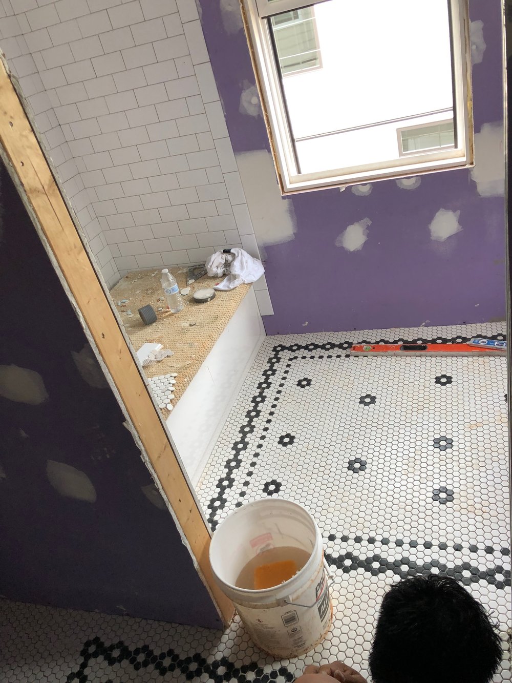 Hex Tile Mosaic Bathroom Floor- Interior Design by Laura Design Co.